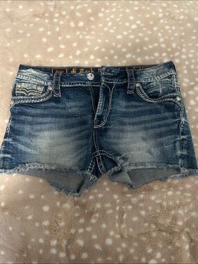 Rock Revival Dark Blue Distressed Cutoff Denim Shorts